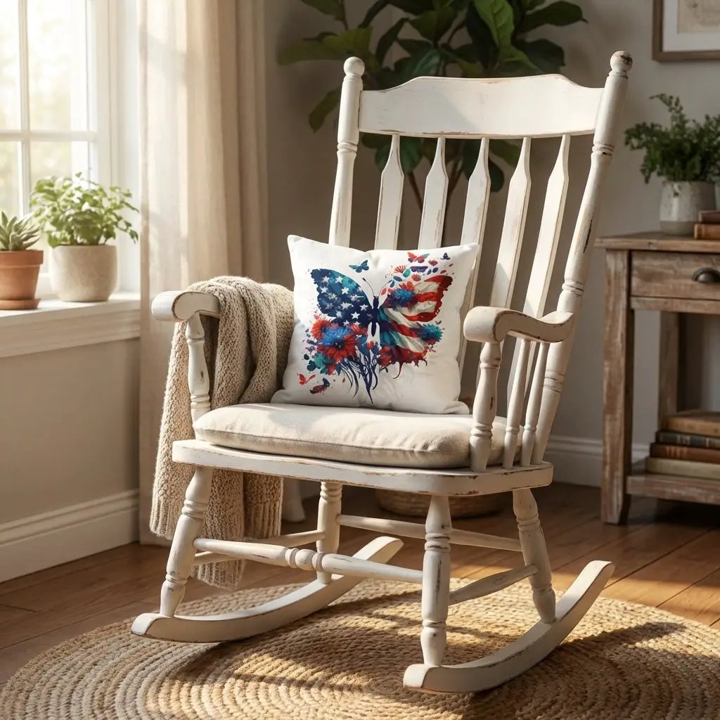 Patriotic Butterfly Pillow – American Flag Butterfly Throw Pillow – Red White Blue Floral Cushion – 4th of July Home Decor