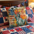 Statue of Liberty Patriotic Pillow – USA Flag Throw Pillow – Americana Art Cushion – Red White Blue Home Decor – Indoor Outdoor Porch Pillow