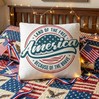 America Land of the Free Patriotic Pillow – Vintage USA Indoor Outdoor Throw Pillow – Americana Farmhouse Decor – 4th of July Cushion – Red White Blue Accent