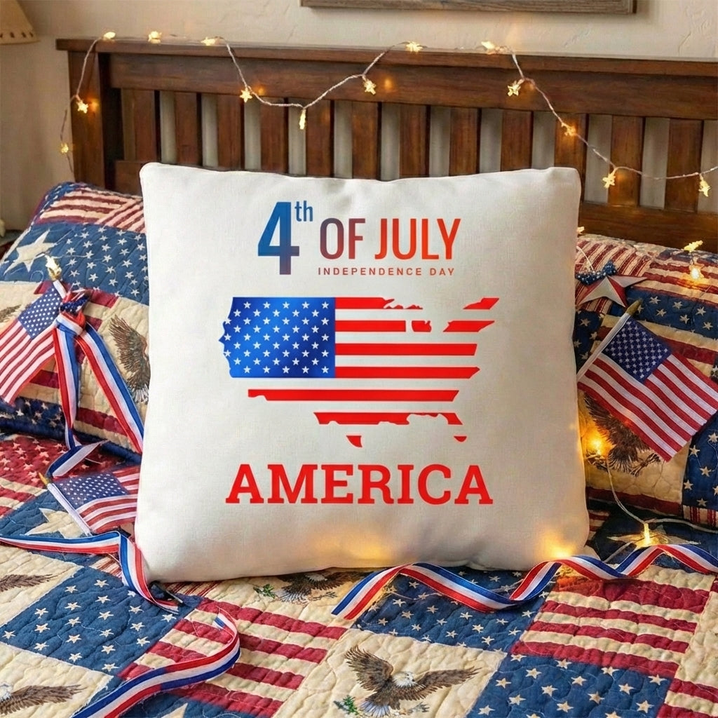 July 4th America Pillow – Patriotic USA Flag Throw Pillow – Independence Day Decor – Red White Blue Indoor Outdoor Cushion – Porch & Farmhouse Accent