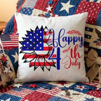 Happy 4th of July Sunflower Pillow – Patriotic Floral Throw Pillow – Red White Blue Farmhouse Decor – Americana Outdoor Cushion