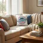 America Land of the Free Patriotic Pillow – Vintage USA Indoor Outdoor Throw Pillow – Americana Farmhouse Decor – 4th of July Cushion – Red White Blue Accent