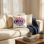 Patriotic Home Pillow with American Flag Heart – Red White Blue Throw Pillow – USA Indoor Outdoor Cushion – Farmhouse Porch Decor – Americana Accent