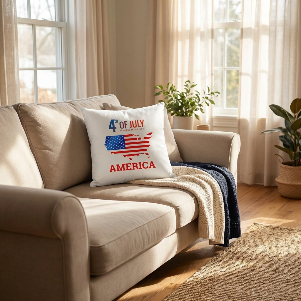 July 4th America Pillow – Patriotic USA Flag Throw Pillow – Independence Day Decor – Red White Blue Indoor Outdoor Cushion – Porch & Farmhouse Accent