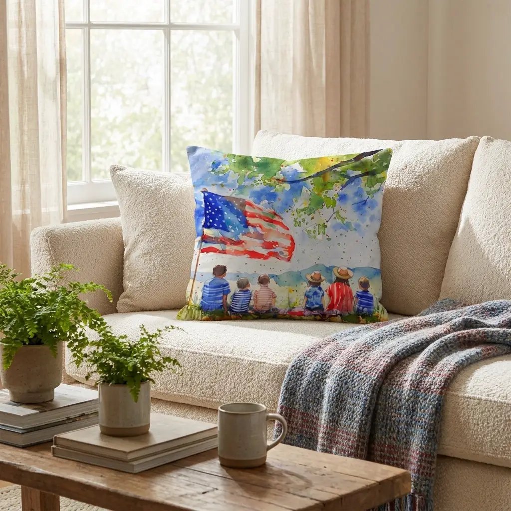 Patriotic Home Decor Waiting for Fireworks Fourth of July Indoor-Outdoor Pillow