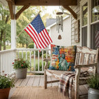 Statue of Liberty Patriotic Pillow – USA Flag Throw Pillow – Americana Art Cushion – Red White Blue Home Decor – Indoor Outdoor Porch Pillow