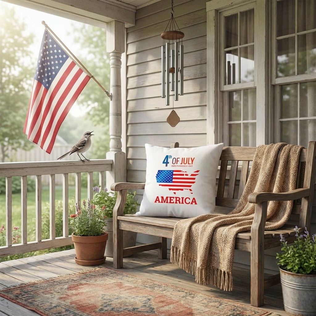 July 4th America Pillow – Patriotic USA Flag Throw Pillow – Independence Day Decor – Red White Blue Indoor Outdoor Cushion – Porch & Farmhouse Accent