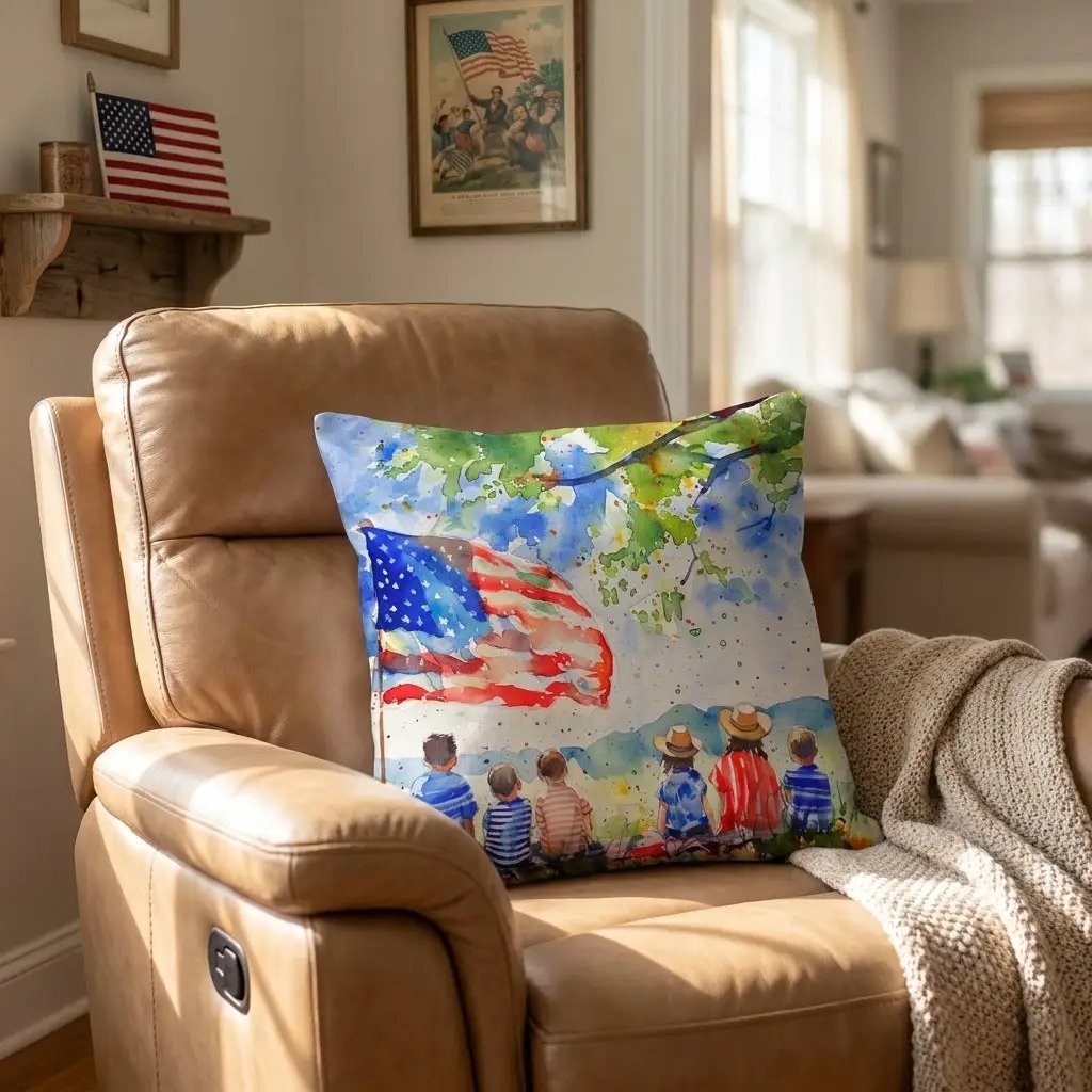 Patriotic Home Decor Waiting for Fireworks Fourth of July Indoor-Outdoor Pillow