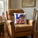 Patriotic Love Pillow, USA Flag Sunflower Throw Pillow, Indoor Outdoor Polyester Cushion, 4th of July Home Decor, American Flag Accent Pillow