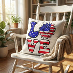 Patriotic Love Pillow, USA Flag Sunflower Throw Pillow, Indoor Outdoor Polyester Cushion, 4th of July Home Decor, American Flag Accent Pillow