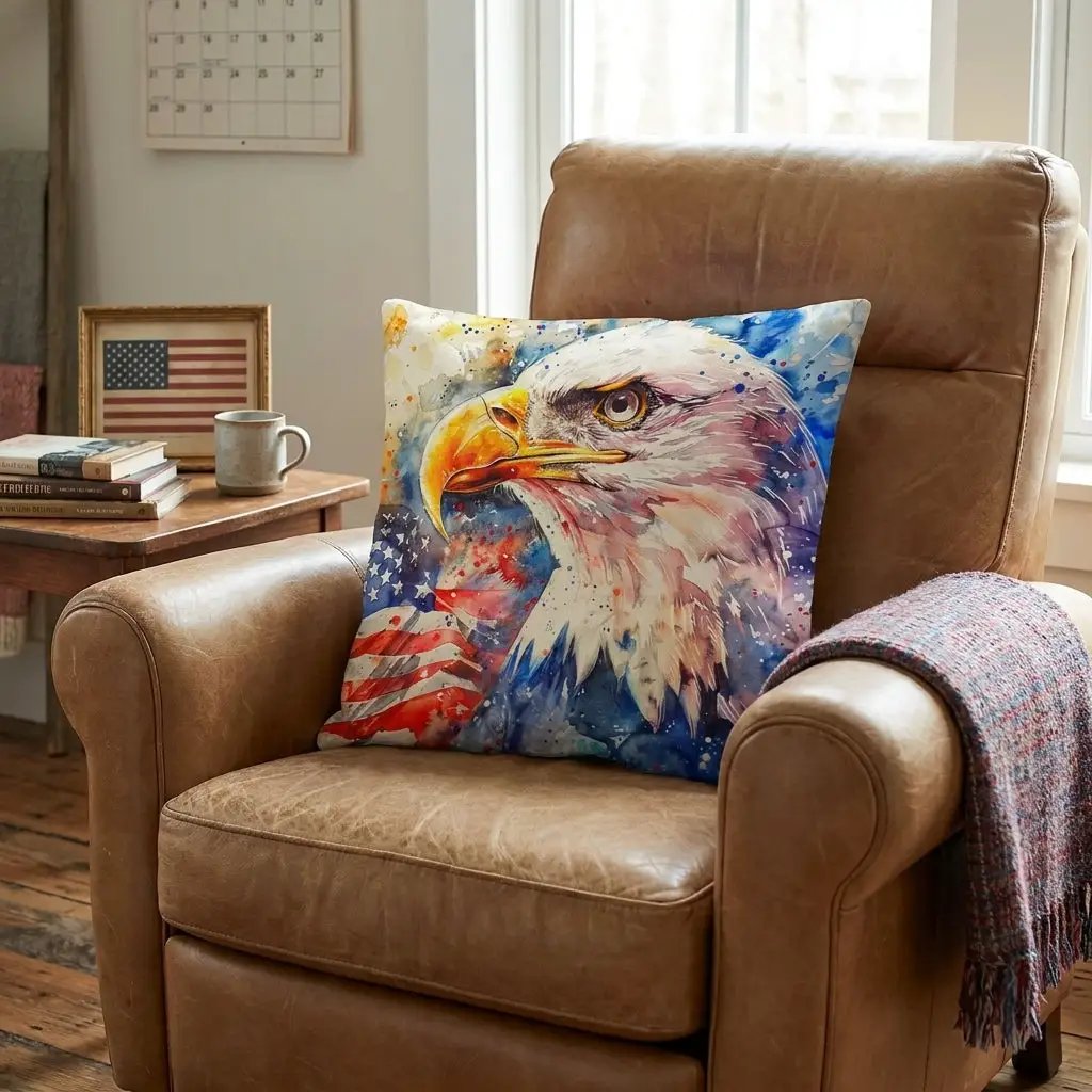 Patriotic Eagle with American Flag Pillow Cover