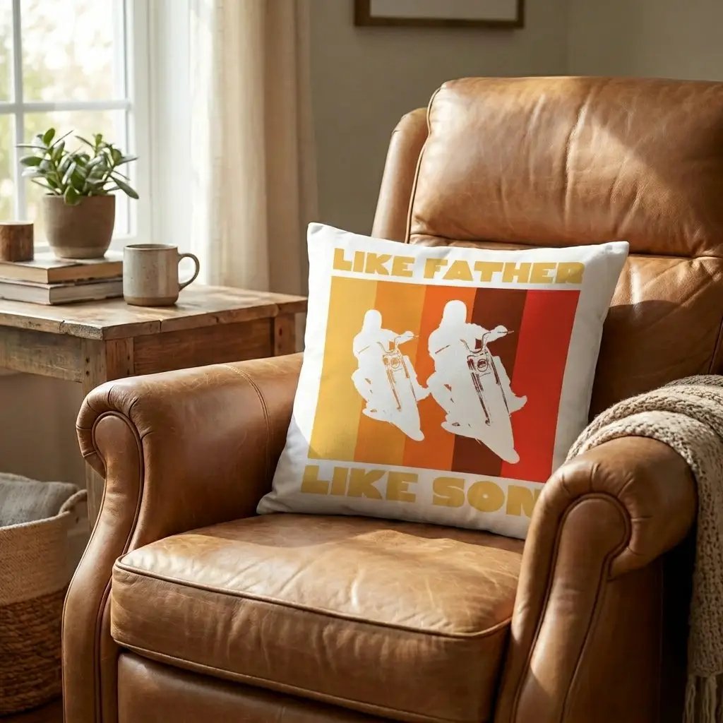 Like Father Like Son Motorcycle Pillow, Dad Son Biker Throw Pillow, Indoor Outdoor Cushion, Motorcycle Lover Gift for Dad
