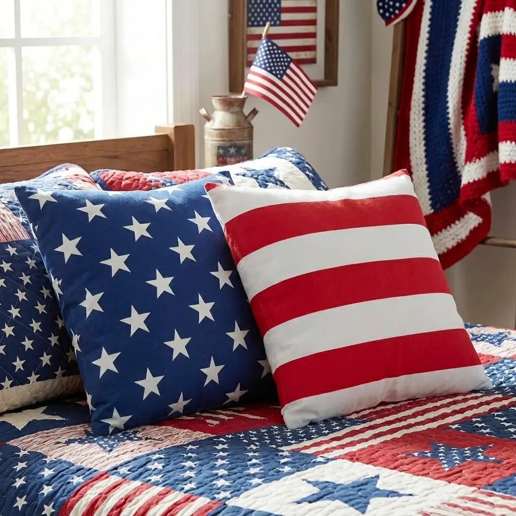 American Flag Stars and Stripes Patriotic Indoor-Outdoor Pillow