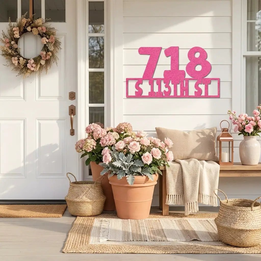 Personalized Metal Address Sign – Custom House Number Steel Wall Art – Modern Farmhouse Address Plaque – Outdoor Powder Coated Home Decor