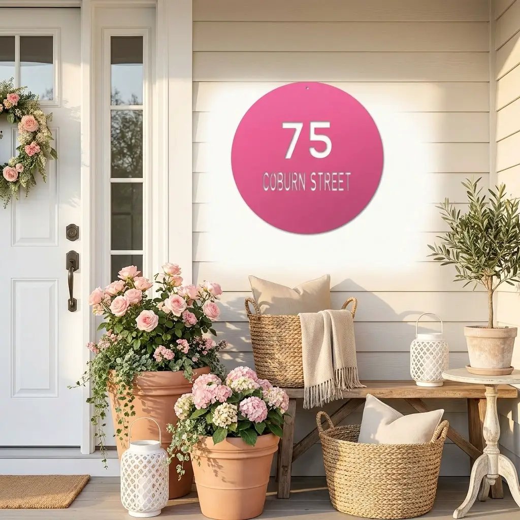 Circle Address Personalized Steel Wall Sign Custom Metal Art
