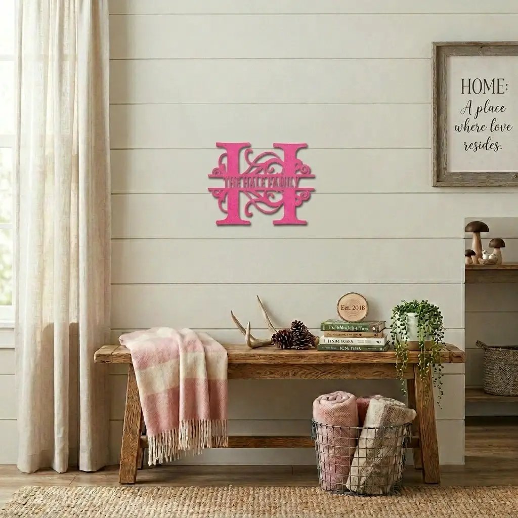 Split Letter Monogram Custom Name Indoor Outdoor Steel Wall Sign
