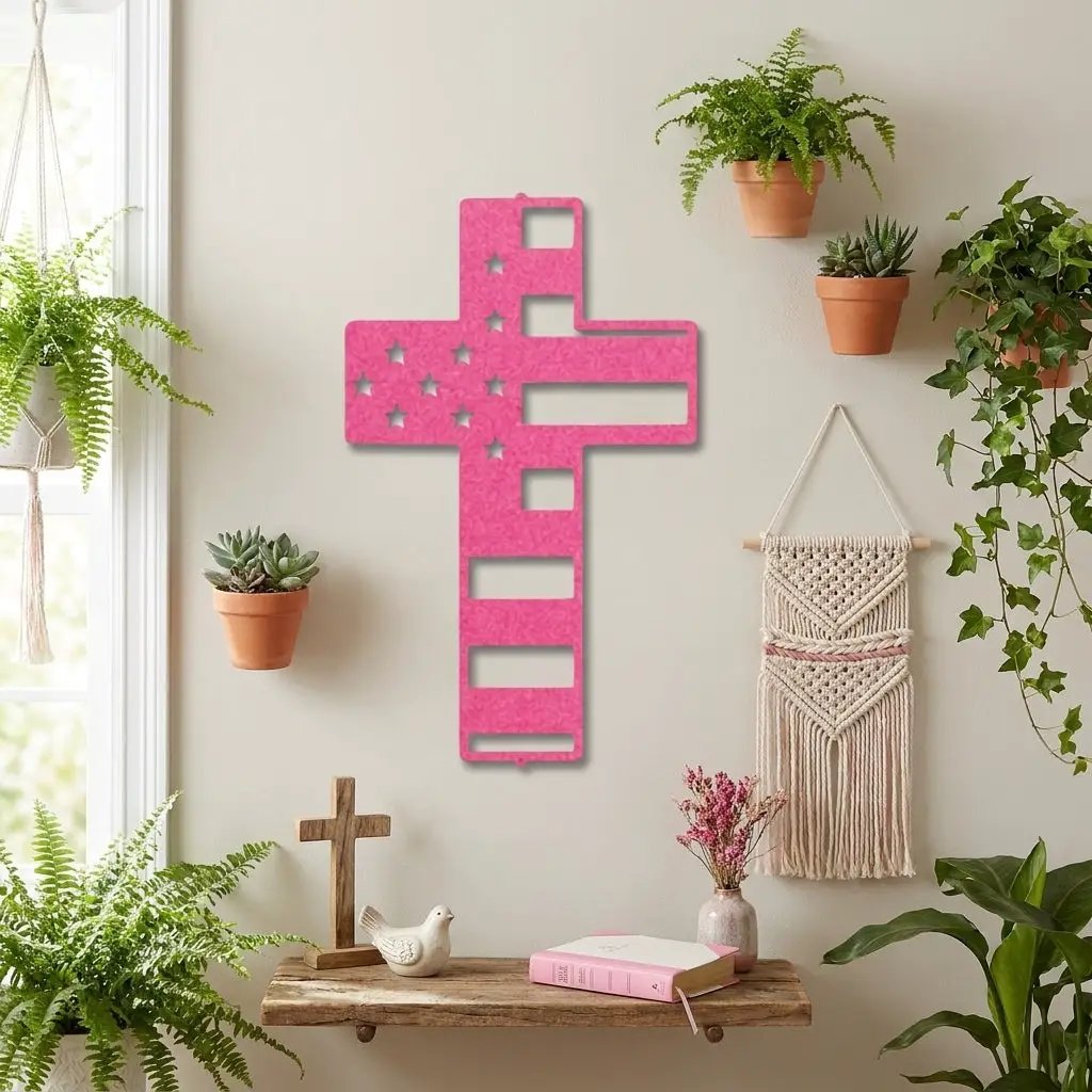 American Flag Cross Metal Wall Art – Patriotic Christian Cross Decor – USA Flag Faith Steel Sign – Veteran Tribute Wall Decor