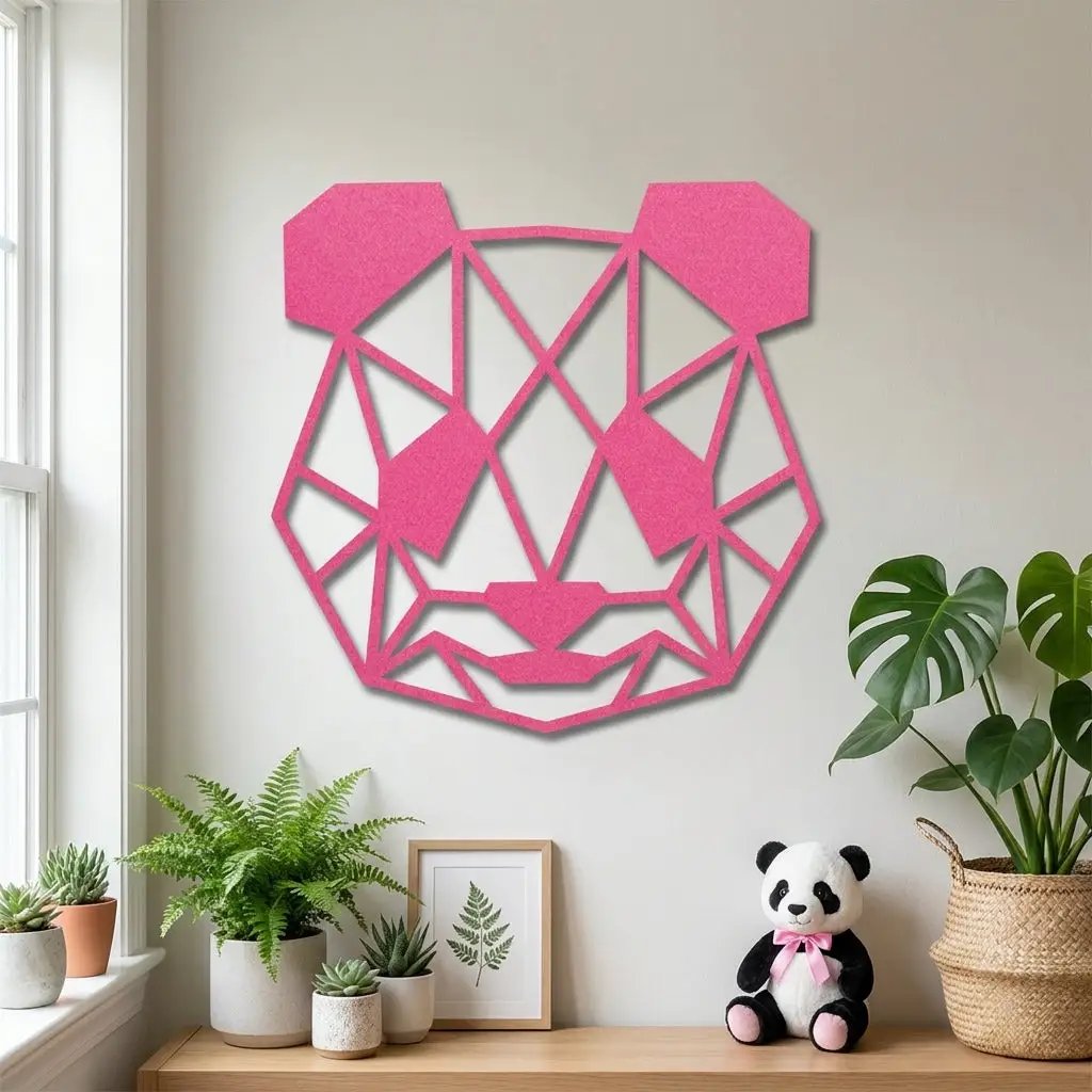 Geometric Panda Metal Wall Art – Modern Animal Steel Décor – Minimalist Panda Head Wall Hanging