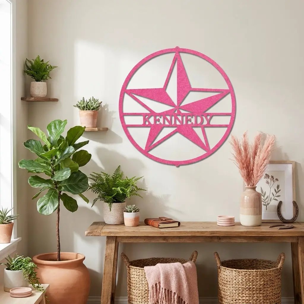 Custom Star Metal Wall Art – Personalized Rustic Farmhouse Sign – Ranch or Family Name