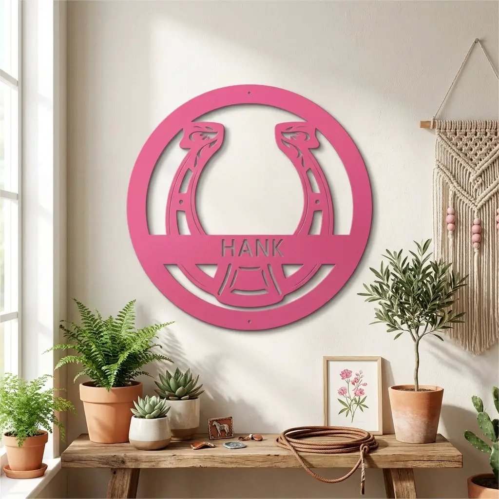Personalized Horseshoe Metal Wall Art Sign Custom Ranch Name Steel Decor Western Farmhouse