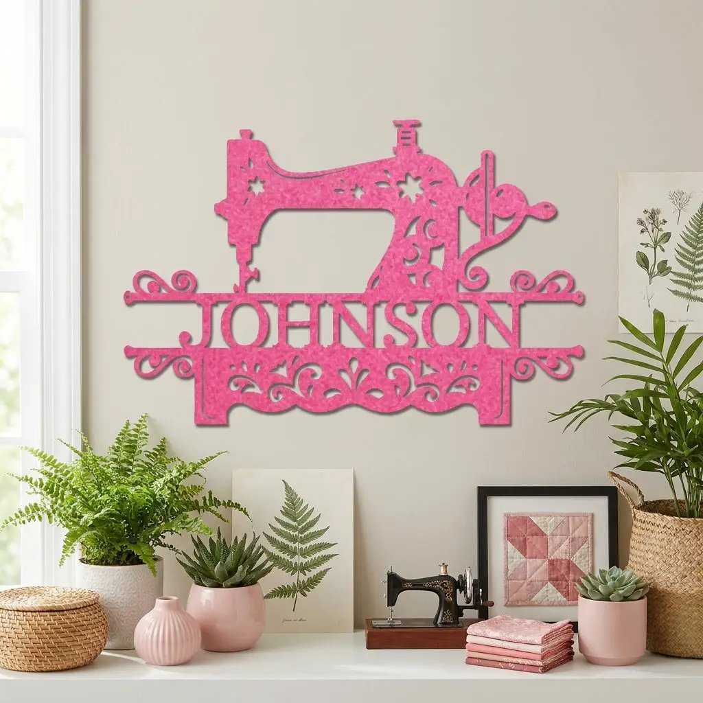 Personalized Sewing Machine Metal Wall Art Custom Name Sign Quilter Gift Sewist Decor Craft Room Wall Decor Vintage Sewing Machine Sign