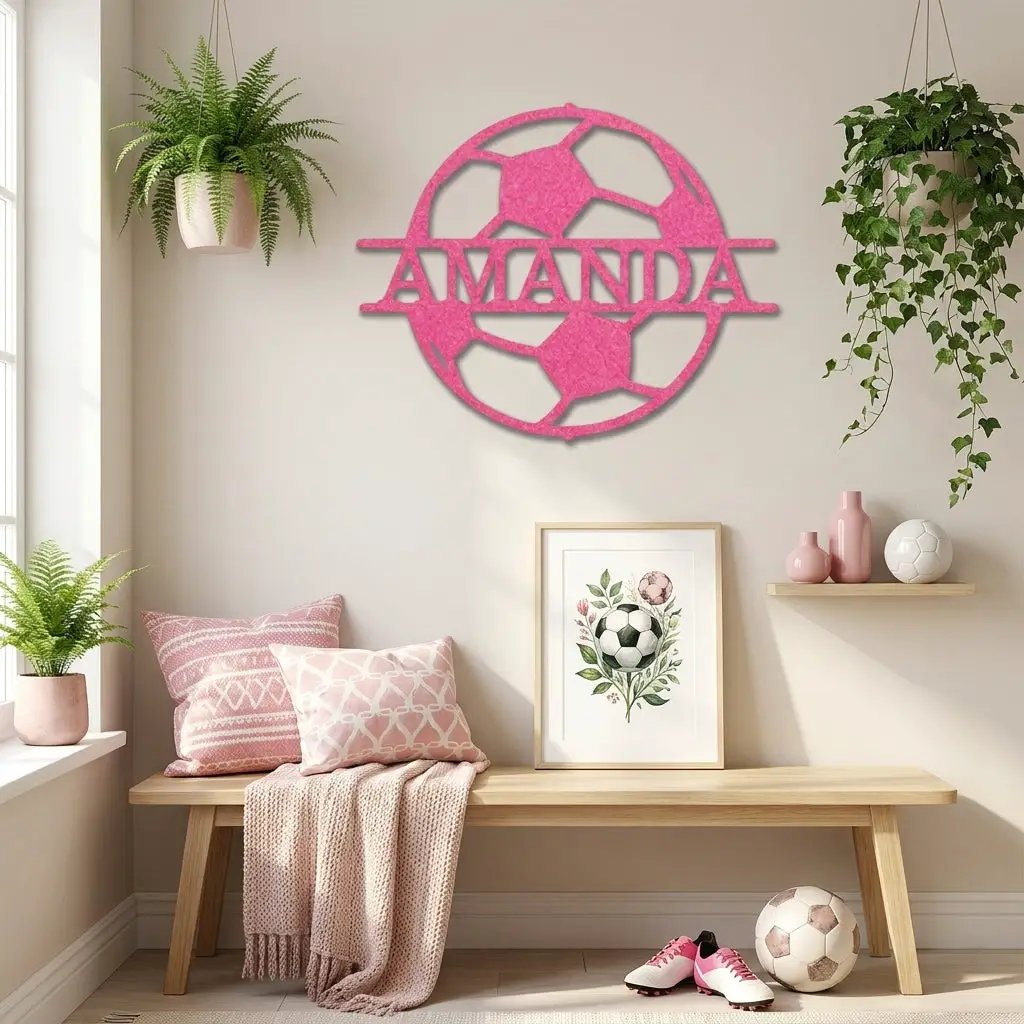 Personalized Soccer Ball Metal Wall Art – Custom Name Soccer Sign – Sports Decor for Kids Room, Soccer Player Gift, Indoor Outdoor Steel Sign