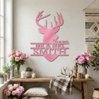 Personalized Deer Head Metal Sign, Mr & Mrs Name Sign, Wedding Gift, Anniversary Gift 25th 50th, Custom Last Name Wall Decor, Rustic Lodge Decor