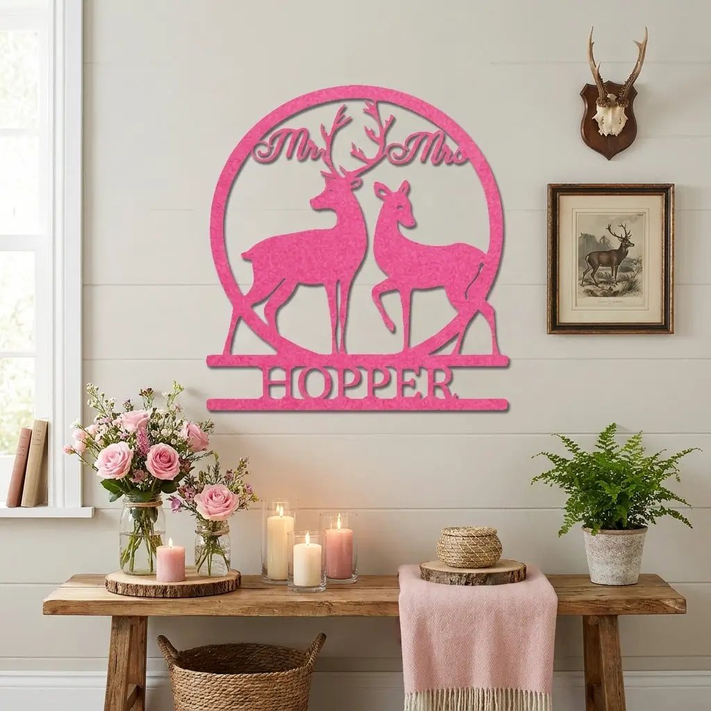 Personalized Mr and Mrs Deer Metal Sign – Custom Last Name Wedding Wall Art – Rustic Anniversary Gift for Couple