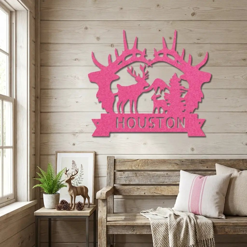 Big Deer Antler Personalized Name Metal Art Wall Sign