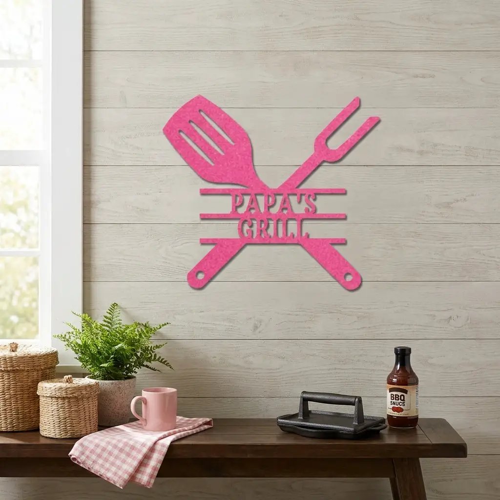 Personalized Grill Metal Wall Art – Custom BBQ Sign – Outdoor Kitchen Decor – Gift for Dad, Grandpa, BBQ Lover