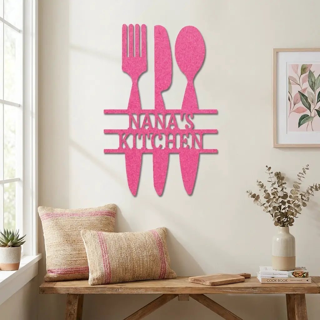 Personalized Kitchen Metal Sign – Farmhouse Kitchen Utensils Custom Name Sign