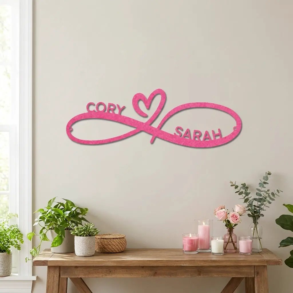 Personalized Infinity Name Metal Wall Art – Custom Couple Sign with Heart, Wedding Gift, Anniversary Decor, Romantic Home Decor