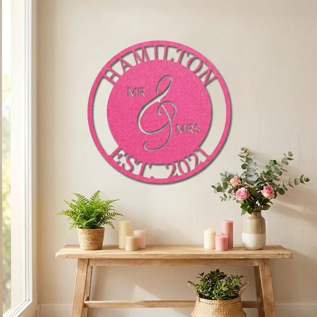 Personalized Mr and Mrs Metal Wall Art Sign with Family Name and Established Date – Custom Wedding Gift, Anniversary Name Sign, Last Name Wall Decor