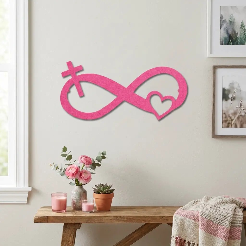 Infinity Cross and Heart Metal Wall Art – Christian Faith Inspired Indoor/Outdoor Sign – Laser Cut Powder-Coated Steel, Elegant Religious Home Décor (Multiple Sizes & Colors)