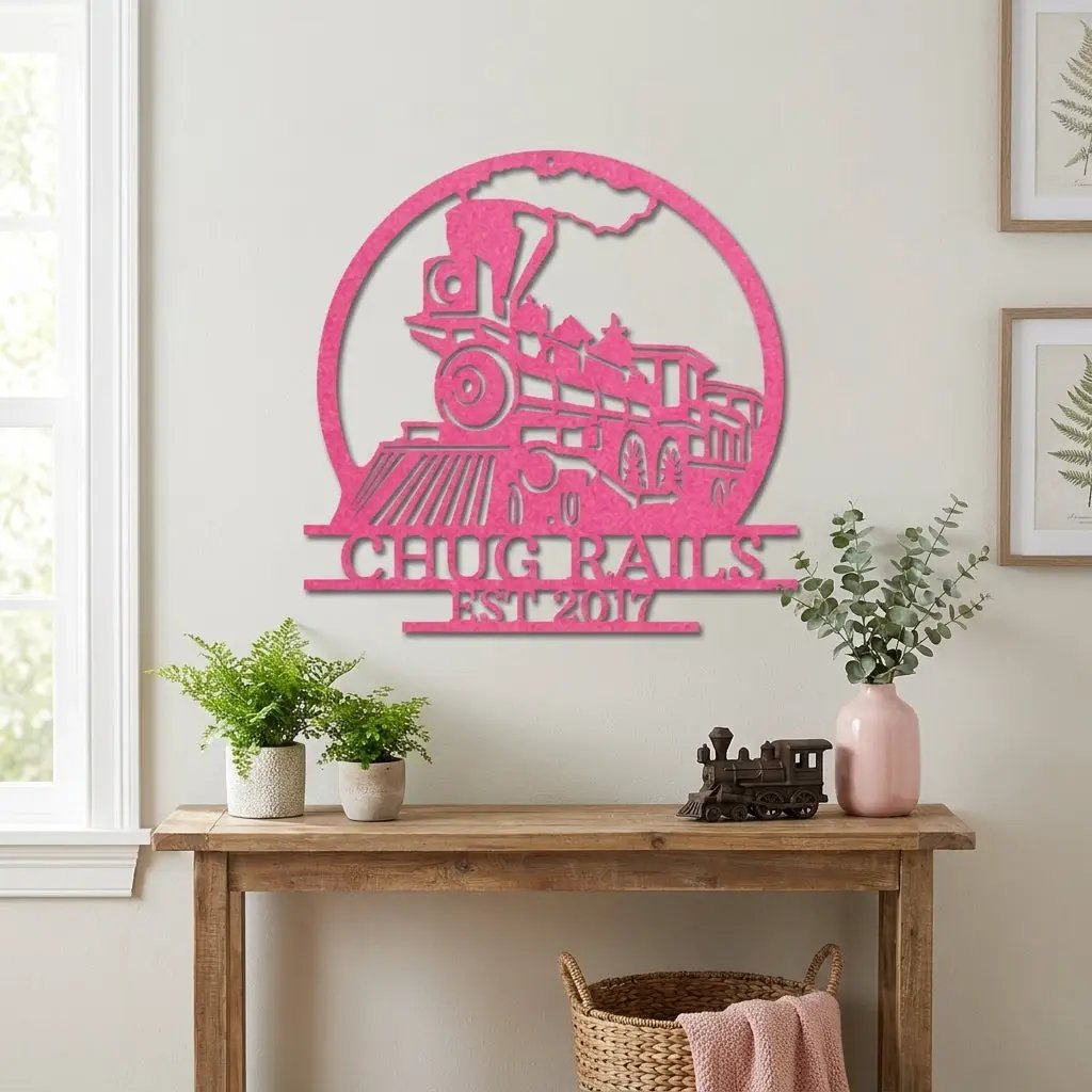 Vintage Steam Locomotive Train Personalized Name Metal Art Wall Sign