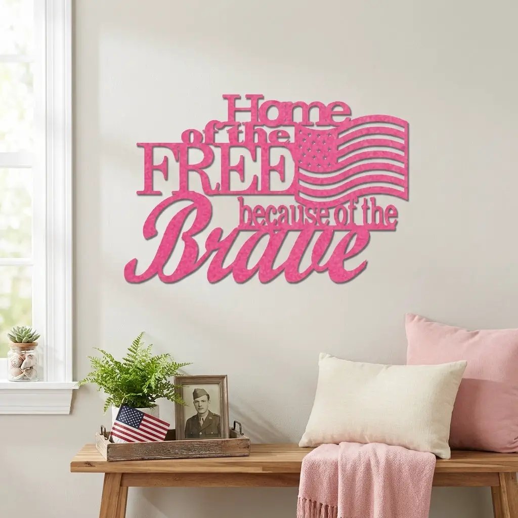 Home of the Free Because of the Brave Metal Wall Art – Patriotic American Flag Sign – Handmade Steel Indoor/Outdoor Décor