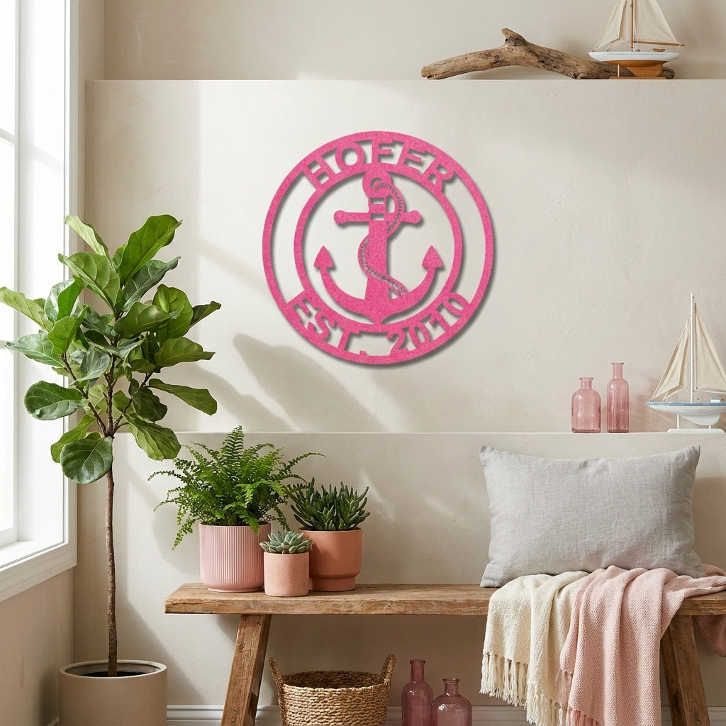 Personalized Anchor Metal Wall Art, Custom Family Name Sign, Nautical Wall Decor