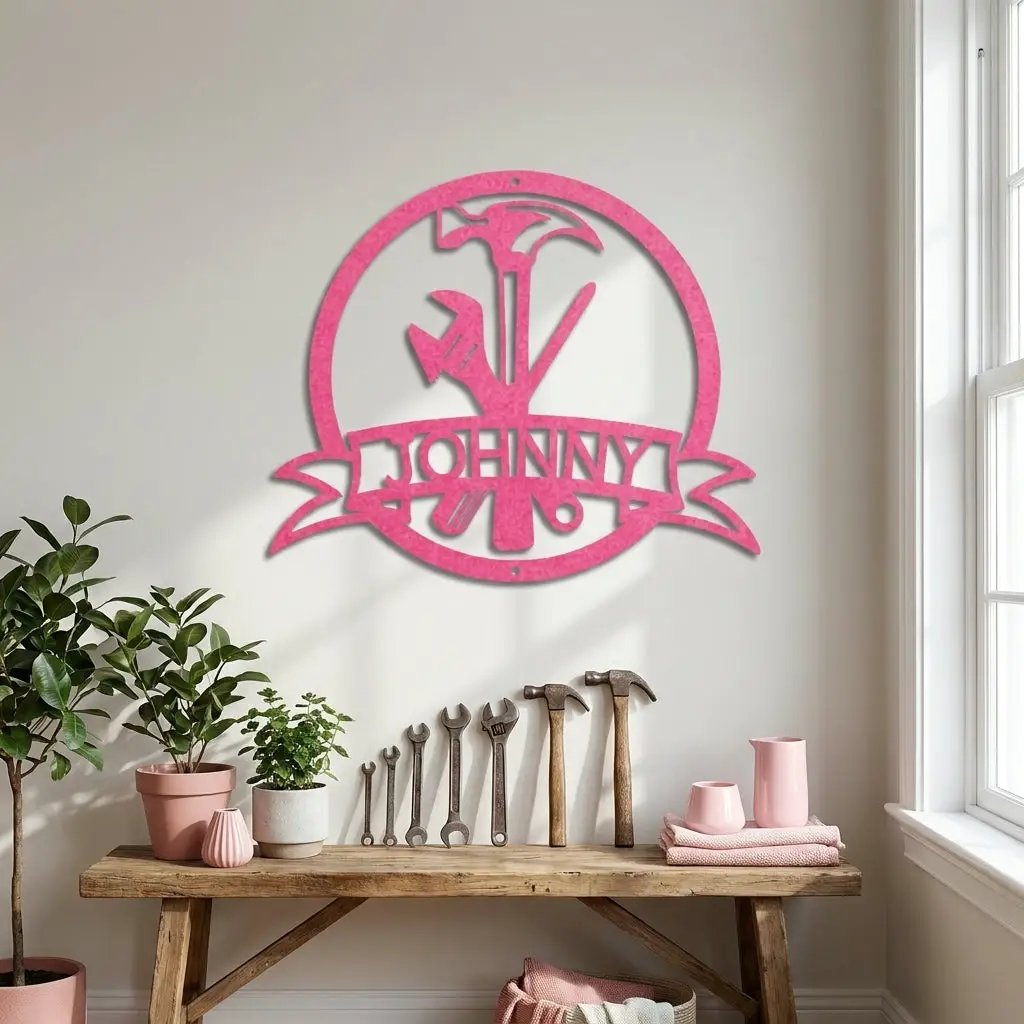 Personalized Tool Metal Wall Art Custom Name Sign Hammer Tools Decor Handyman Gift Workshop Garage Wall Decor Carpenter Gift Idea
