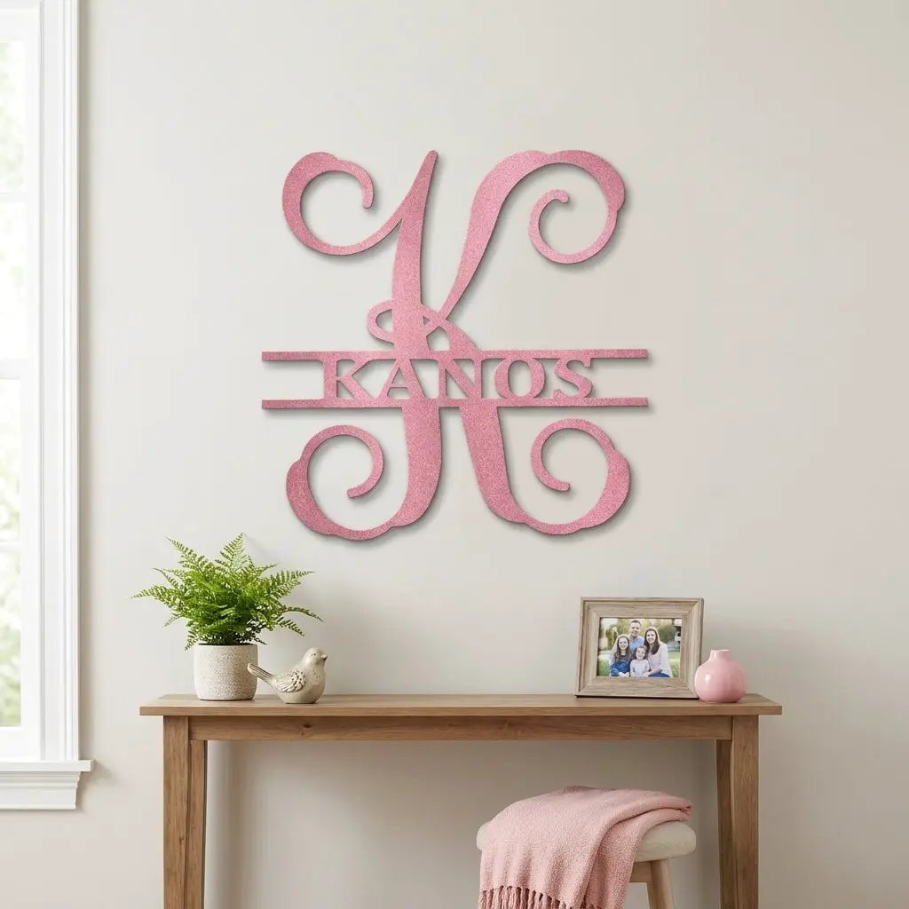 Family Name and Initial Personalized Metal Art Wall Sign