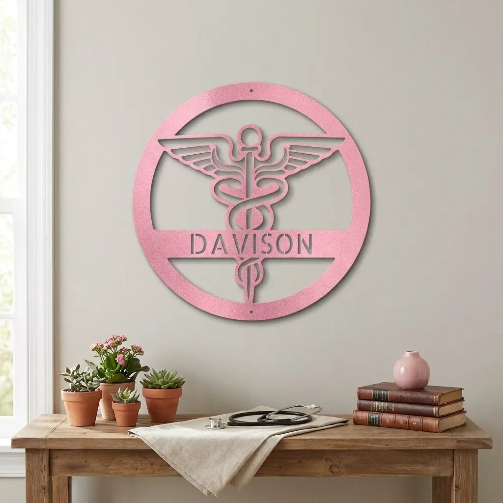 Personalized Medical Symbol Metal Wall Art – Custom Caduceus Steel Sign – Doctor Nurse Healthcare Professional Gift Decor