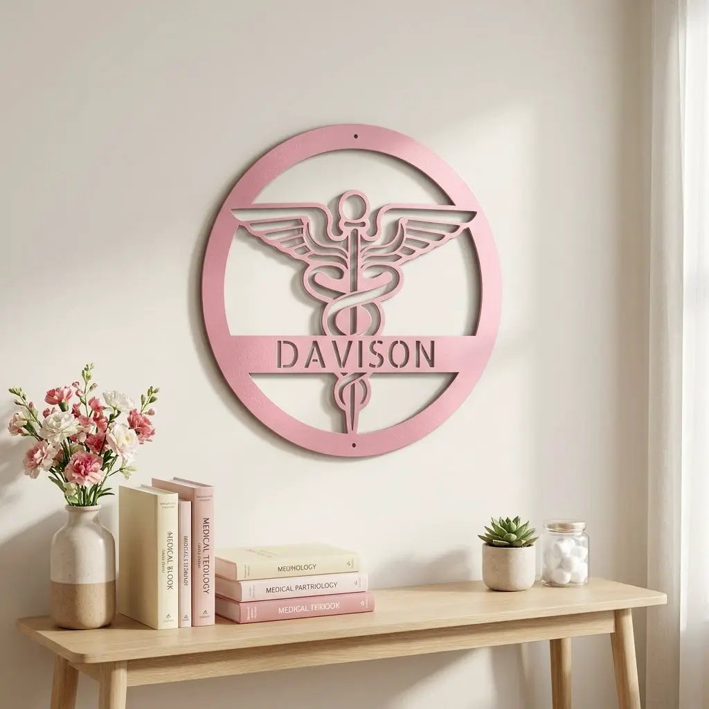 Personalized Medical Symbol Metal Wall Art – Custom Caduceus Steel Sign – Doctor Nurse Healthcare Professional Gift Decor