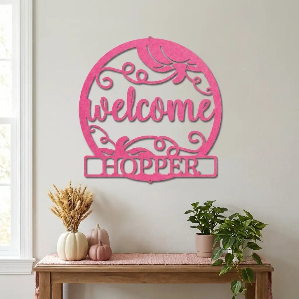 Personalized Pumpkin Metal Wall Art – Welcome Fall Sign with Family Name – Rustic Autumn Decor – Custom Front Door Pumpkin Sign – Farmhouse Fall Decor