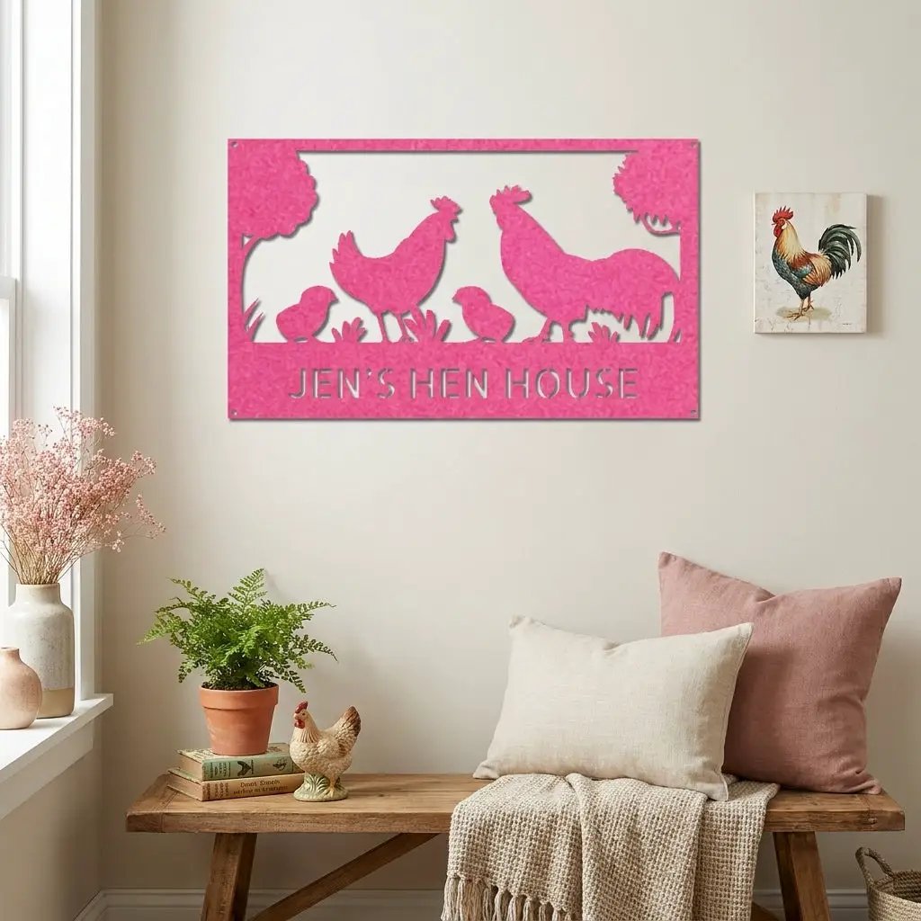 Personalized Chicken Coop Metal Sign | Custom Hen House Farmhouse Wall Decor | Chicken Family Metal Art