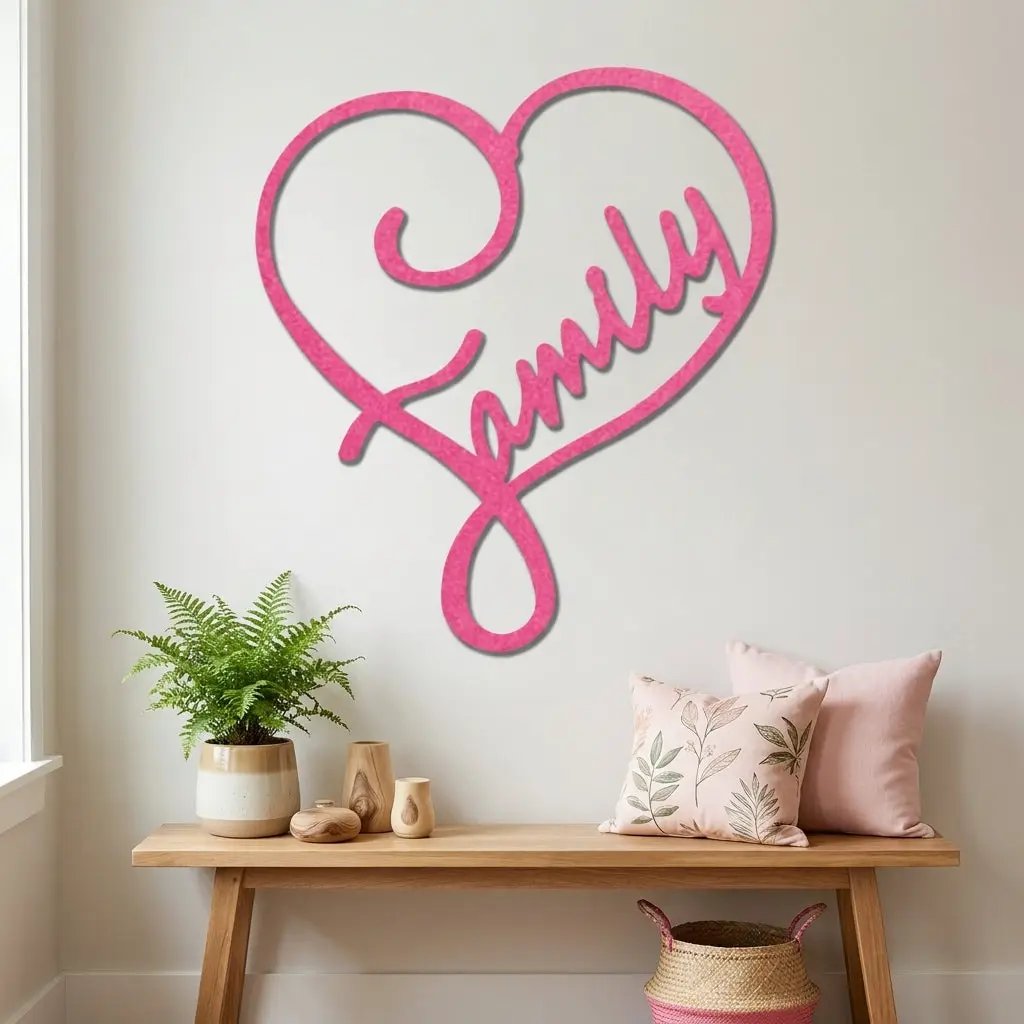 Family Name Heart Metal Wall Art Sign – Custom Steel Family Love Monogram – Laser Cut Amish Crafted Metal Home Decor