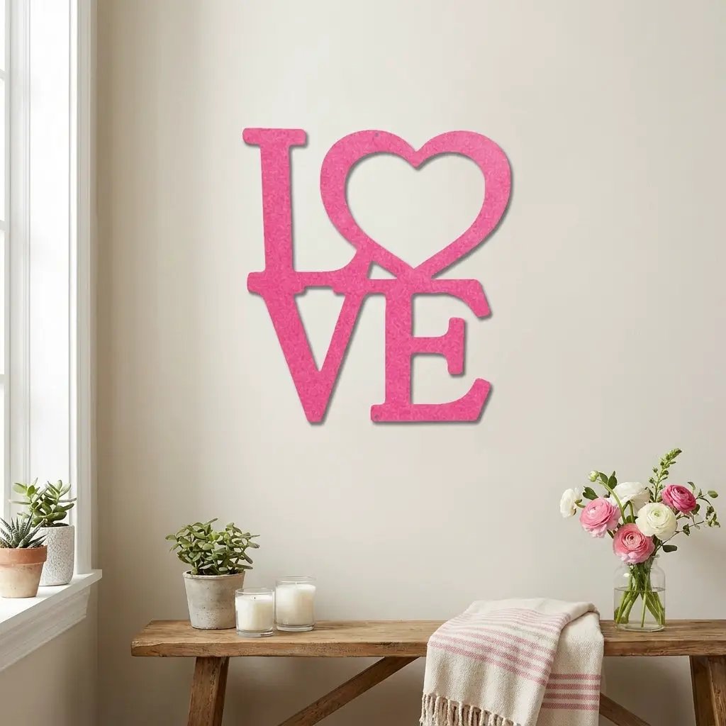 LOVE Metal Wall Art Sign with Heart – Romantic Steel Wall Decor – Wedding Anniversary Gift – Modern Farmhouse Decor