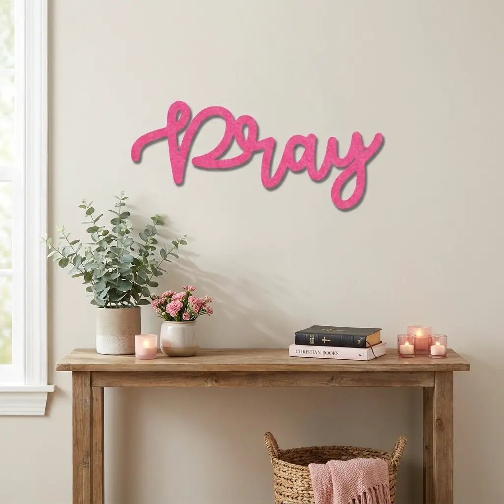 Pray Metal Wall Art – Christian Wall Decor – Faith Script Sign – Religious Home Decor