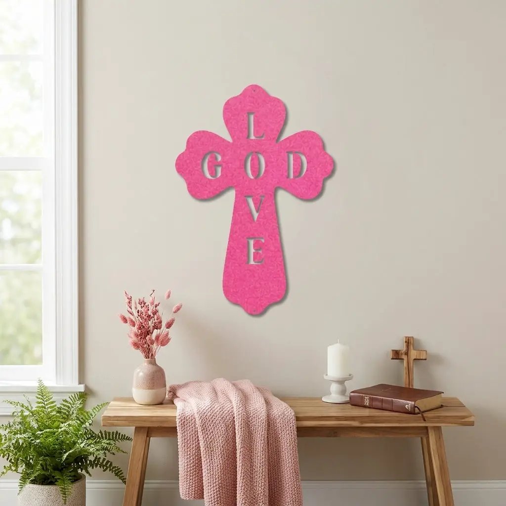 God Love Cross Metal Wall Art – Christian Wall Decor – Religious Cross Sign – Faith Home Decor – Bible Verse Style Wall Art