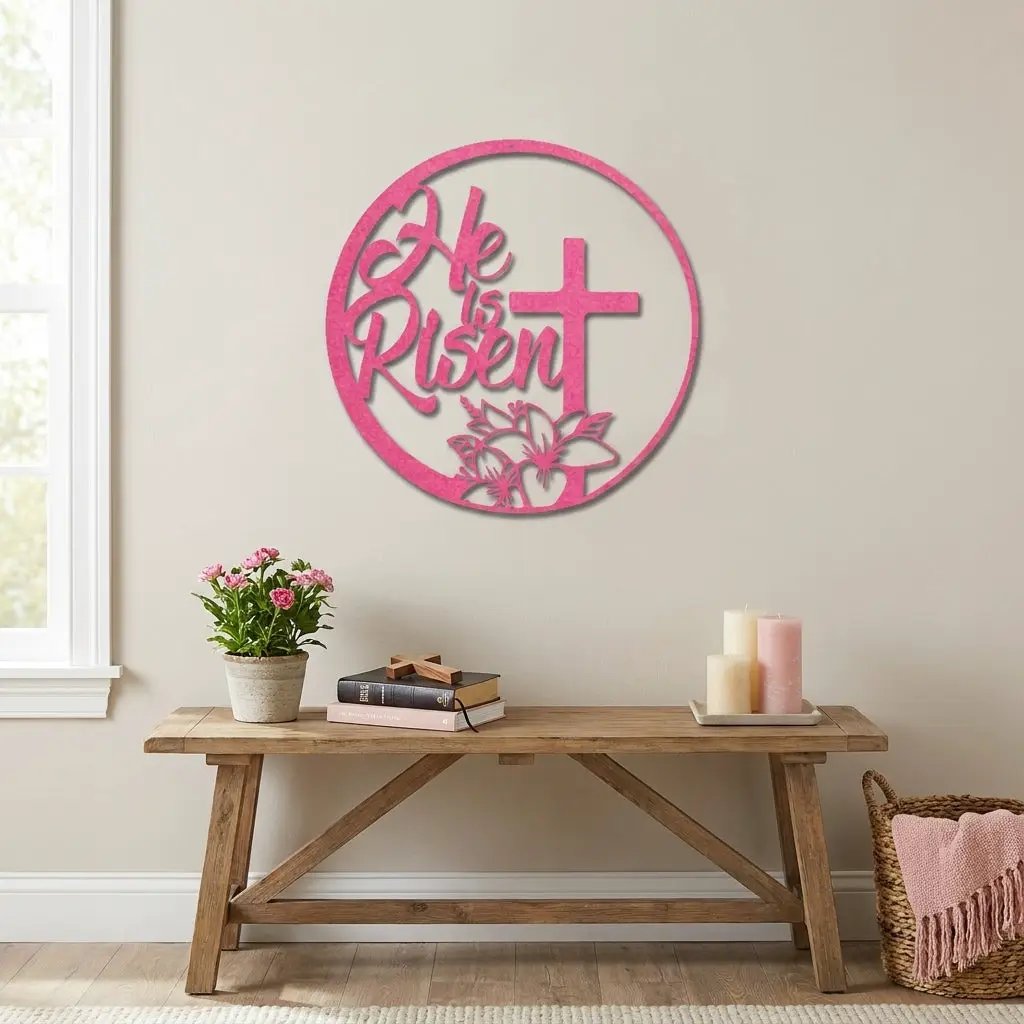 Easter Cross Metal Wall Sign – Christian Home Decor – He Is Risen