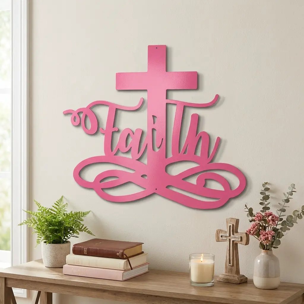 Faith Cross Metal Wall Art | Christian Scripture Decor | Inspirational Religious Wall Hanging