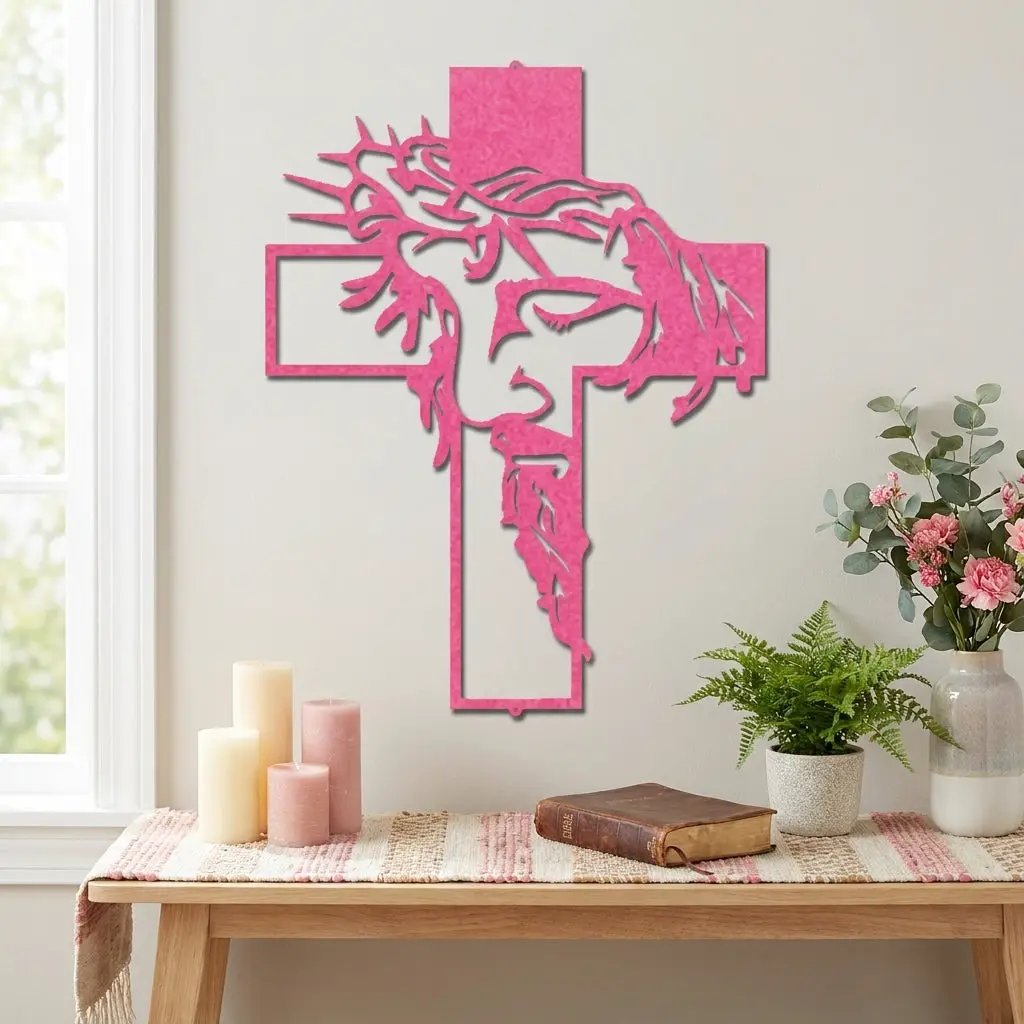 Jesus Crown of Thorns Steel Cross Sign Christian Metal Wall Decor Made in USA